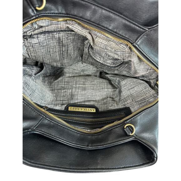 Antik Kraft Black Pebbled Faux Leather Double Strap Hand Bag - Picture 4 of 8